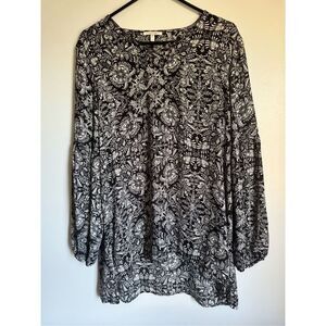 Maurices black paisley floral long sleeve blouse sz L boho breathable flowy